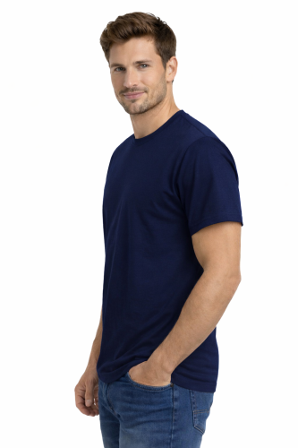 T-shirt męski krótki rękaw 100% bawełna kolor granatowy widok z boku.png
