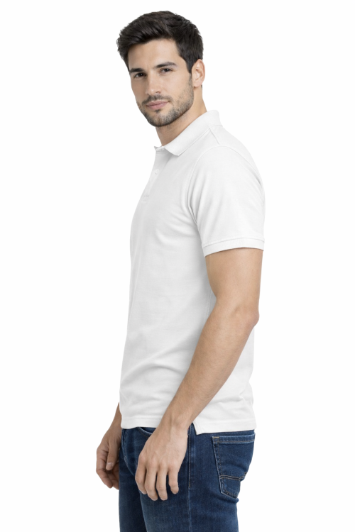 Koszulka polo męska krótki rękaw biała widok z boku.png