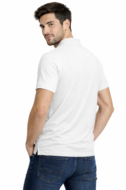 Koszulka polo męska krótki rękaw biała widok z tyłu.png