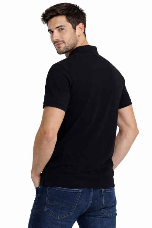 Koszulka polo męska krótki rękaw czarna widok z tyłu.png