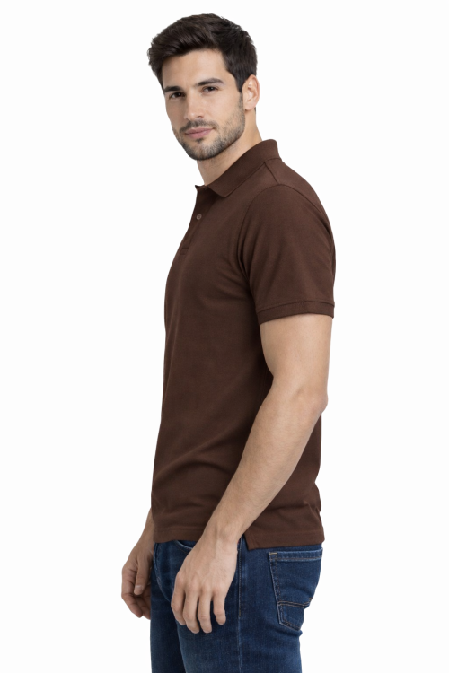Koszulka polo męska krótki rękaw brązowa widok z boku.png