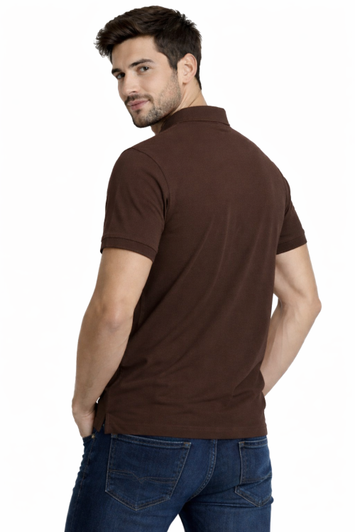 Koszulka polo męska krótki rękaw brązowa widok z tyłu.png