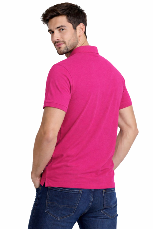 Koszulka polo męska krótki rękaw fuksja widok z tyłu.png