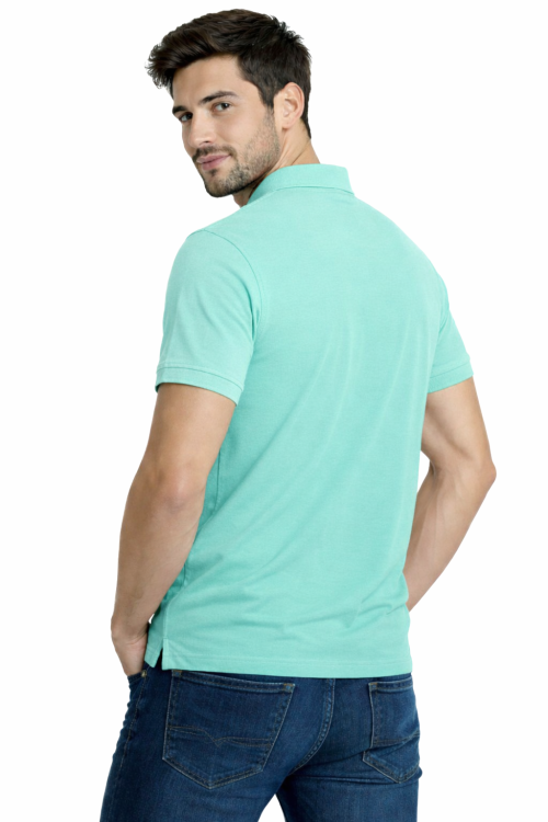 Koszulka polo męska krótki rękaw miętowa widok z tyłu.png