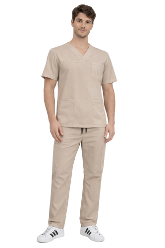 Komplet męski medyczny beżowy BASIC PREMIUM widok z przodu.png