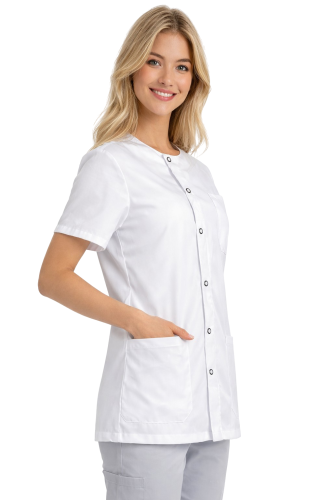 Żakiet medyczny damski zapinany na zatrzaski biały widok z boku.png