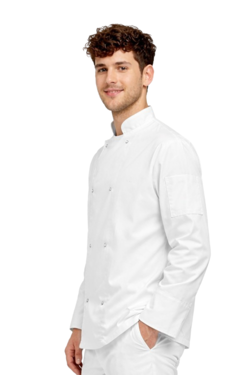 Kitel kucharski biały  na napy z długim rękawem
