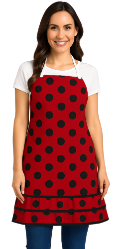 Stylowy fartuch kuchenny w czarne kropki dla dorosłych