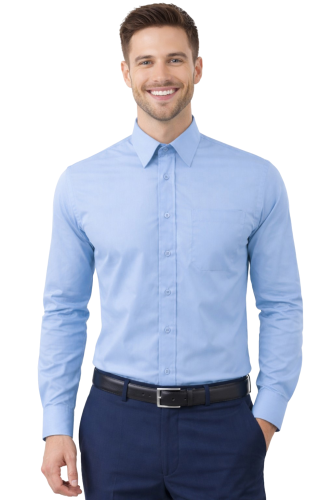 Koszula męska długi rękaw zapinana na guziki niebieska.png