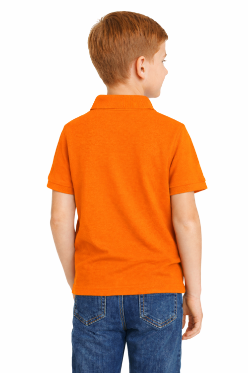 Koszulka polo dziecięca dla chłopca i dziewczynki w wieku 3-14 lat pomarańczowa widok z tyłu.png