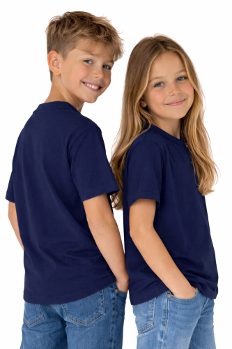 T-shirt dziecięcy dla chłopca i dziewczynki kolor granatowy widok z boku.png