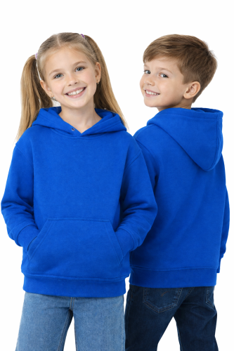 Bluza sportowa z kapturem i długim rękawem dziecięca dla chłopca i dziewczynki chabrowa.png