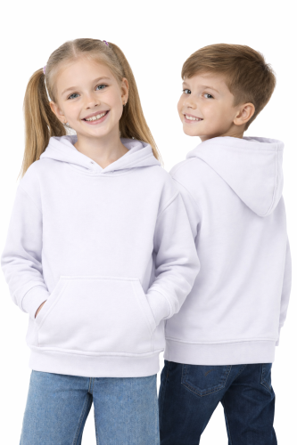 Bluza sportowa z kapturem i długim rękawem dziecięca dla chłopca i dziewczynki biała.png