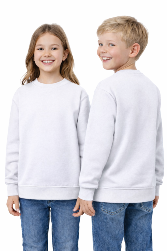 Bluza sportowa dziecięca wkładana przez głowę długi rękaw dla chłopca i dziewczynki biała.png