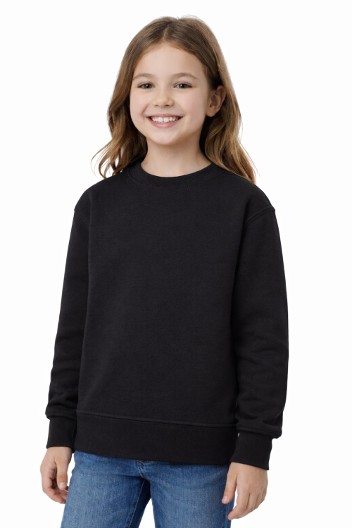 Bluza sportowa dziecięca wkładana przez głowę długi rękaw dla chłopca i dziewczynki czarna widok dziewczynki.png