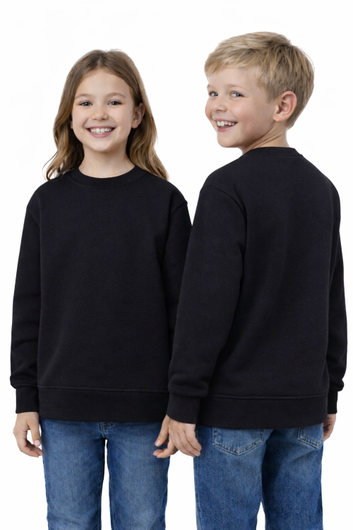 Bluza sportowa dziecięca wkładana przez głowę długi rękaw dla chłopca i dziewczynki czarna.png