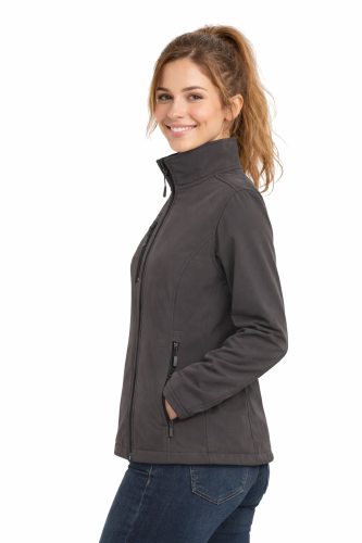 Kurtka damska softshell z kieszeniami zapinanan na zamek kolor szary widok z boku.png