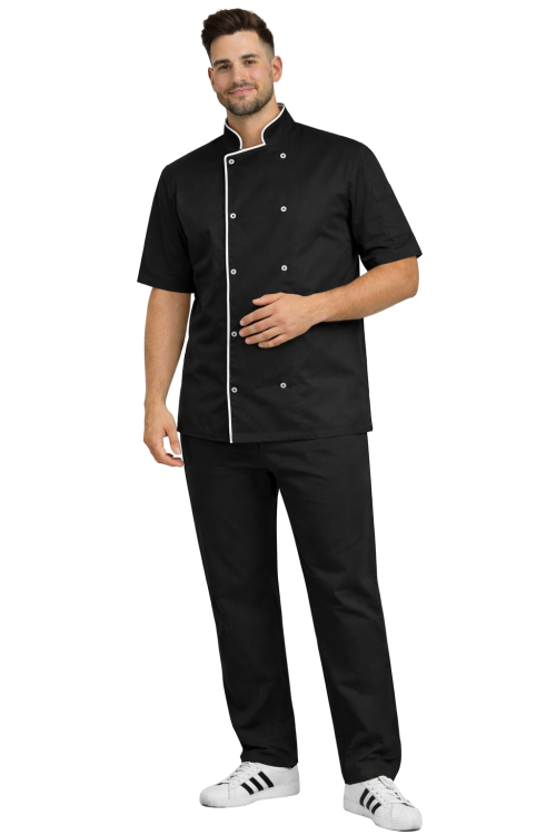 Zestaw dla kucharza – czarny z lamówką biała ,zapinany na napy.png