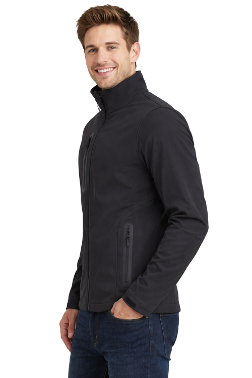 Kurtka męska softschell zapinana na zamek trzy kieszenie kolor czarny widok z boku.png