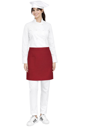 Damski zestaw kucharski, kompletny uniform kucharski,bordowa zapaska