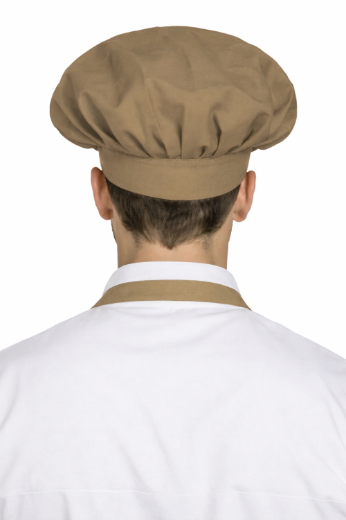 Czapka kucharska szefa kuchni unisex beżowa widok z tyłu.png