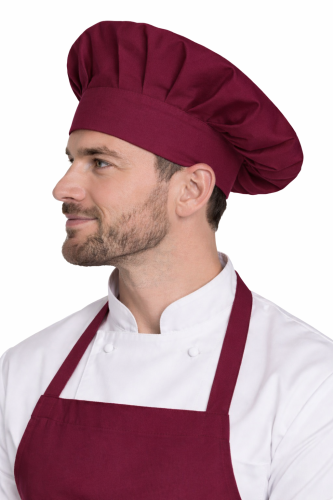 Czapka kucharska szefa kuchni unisex bordowa widok z boku.png