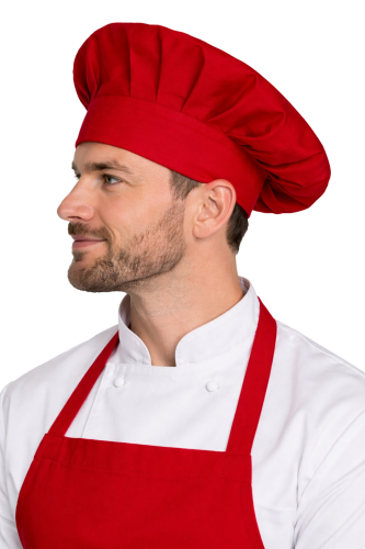 Czapka kucharska szefa kuchni unisex czerwona widok z boku.png