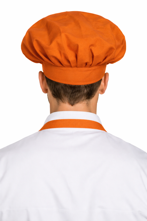 Czapka kucharska szefa kuchni unisex pomarańczowa widok z tyłu.png