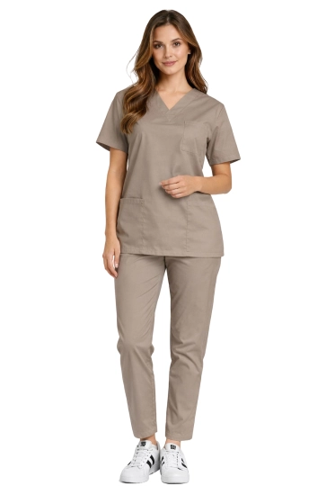 Lékařský komplet CLINIC - Bluza a cigaretové kalhoty barvy cappuccino