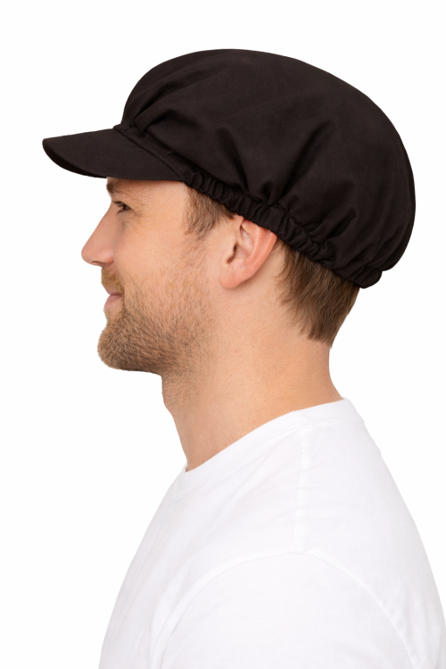 Czapka kucharska z twardym daszkiem spinner czarna widok z boku.png