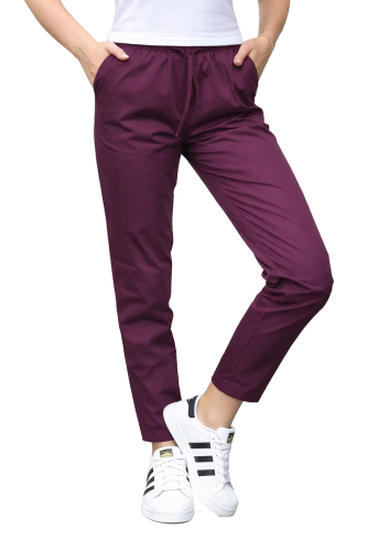 Spodnie cygaretki kolor śliwkowy medyczne