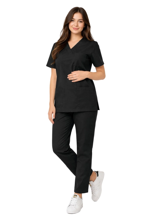 Komplet medyczny damski 100% bawełna w kolorze czarnym