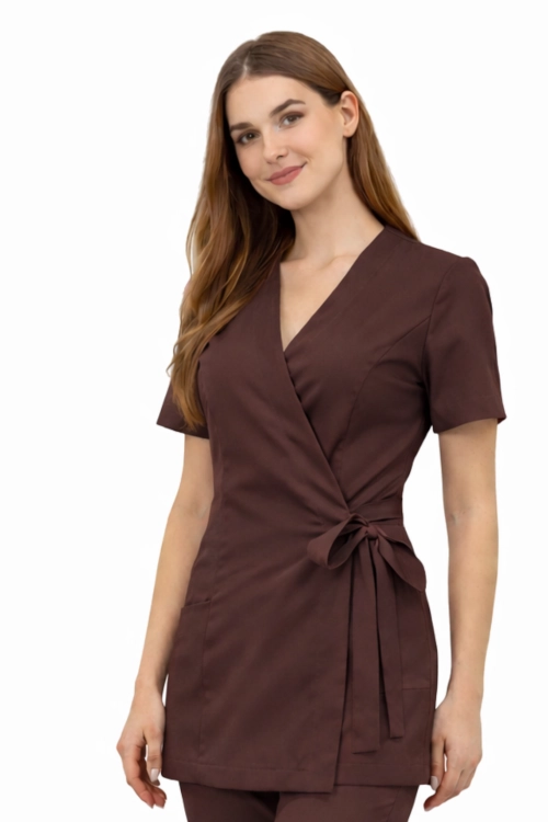 Żakiet kopertowy czekoladowy  z krótkim rękawem.png