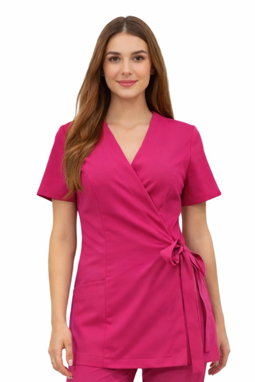 Żakiet kopertowy w amarantowym kolorze z krótkim rękawem