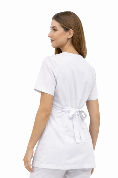 Tunika kopertówka  biała  krótki rękaw, żakiet kopertowy basic premium (2).png