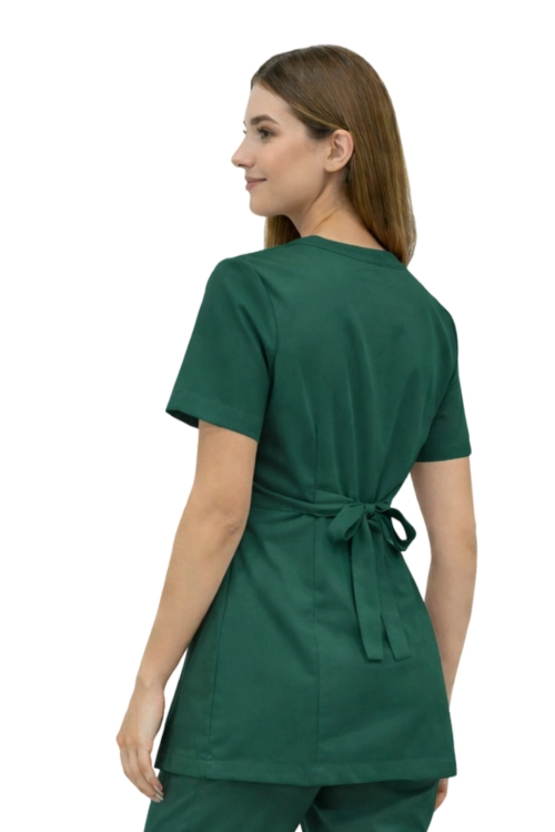 Tunika kopertówka  zielona butelka krótki rękaw, żakiet kopertowy basic premium