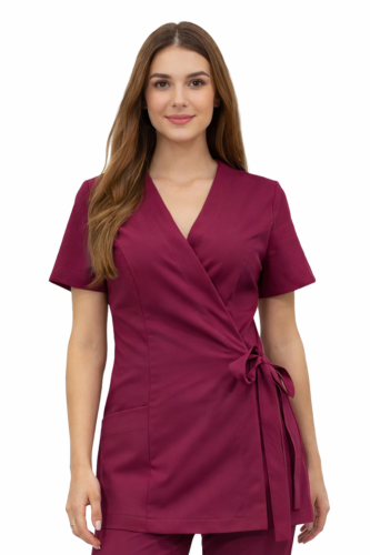 Żakiet kopertowy w wiśniowym kolorze z krótkim rękawem.png