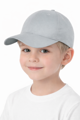 Czapka dziecięca dla chłopca i dziewczynki zapinana na rzep 290g z wywietrznikami szara.png