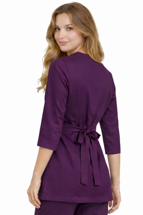 Damska tunika medyczna kopertowa 3/4 rękaw fioletowa