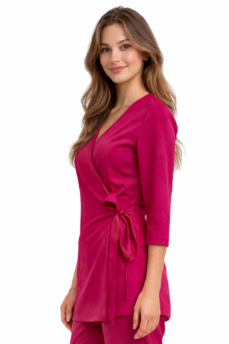 Amarantowa tunika medyczna damska 3/4 rękaw BASIC PREMIUM