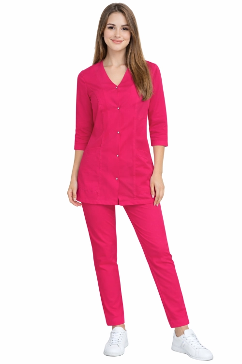 Damski komplet medyczny CASUAL PREMIUM w kolorze amarantowym  rękaw 3/4