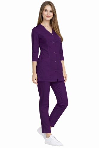Komplet medyczny damski CASUAL PREMIUM fioletowy   z rękawem 3/4