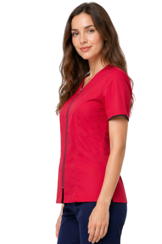 Żakiet kosmetyczny z lamówką granat w kolorze amarantowym