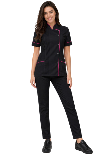 Komplet MEDICAL BEAUTY medyczny bluza czarna  z różową  lamówką  i czarne spodnie cygaretki.png