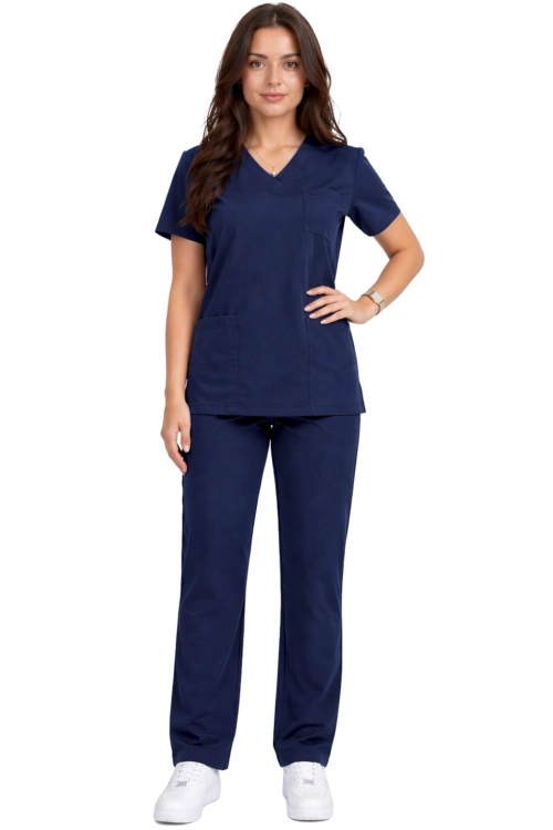 Damski komplet medyczny Casual  PREMIUM w kolorze ciemny granat  ,spodnie proste klasyczne