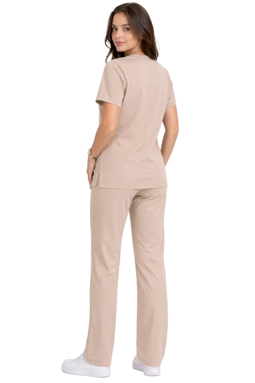 Komplet medyczny Casual  PREMIUM w kolorze beżowym,klasyczne proste spodnie