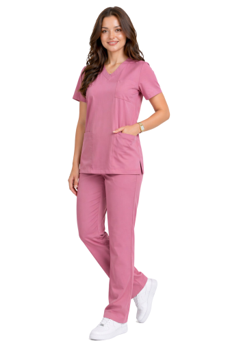 Komplet medyczny Casual  PREMIUM w kolorze brudny róż  ,klasyczne proste spodnie