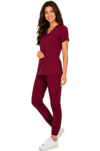 Bordowy komplet medyczny damski – scrubs CASUAL PREMIUM