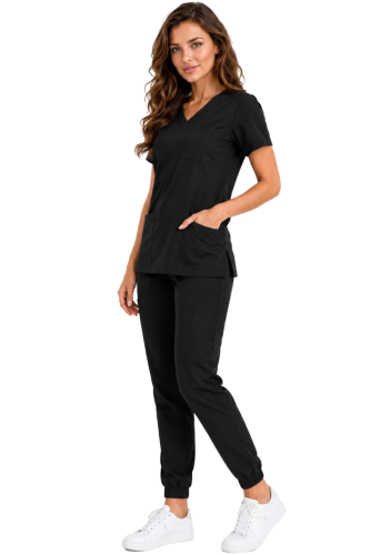 Komplet medyczny damski czarny – scrubs CASUAL PREMIUM