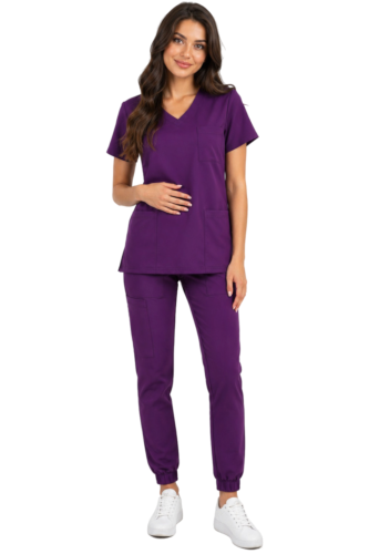 Komplet medyczny damski fioletowy – scrubs CASUAL PREMIUM-przód.png